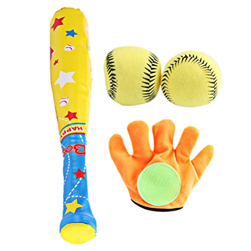 NUOBESTY Juego de béisbol para niños, 4 unidades, pelota suave con guante de bate, juego de béisbol, juego de entrenamiento para deportes al aire libre, juguetes para niños pequeños (color surtido)