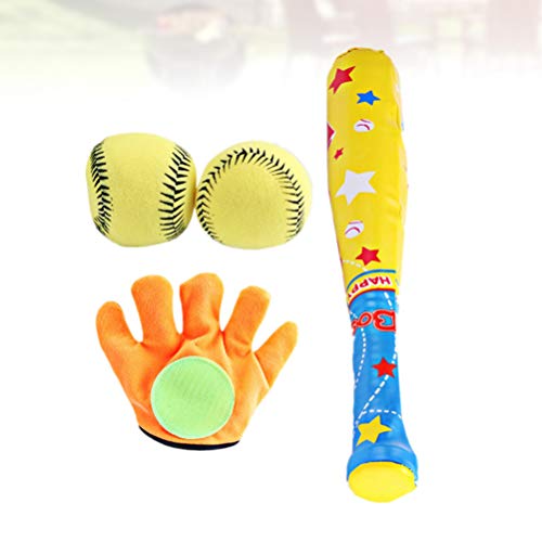 NUOBESTY Juego de béisbol para niños, 4 unidades, pelota suave con guante de bate, juego de béisbol, juego de entrenamiento para deportes al aire libre, juguetes para niños pequeños (color surtido)