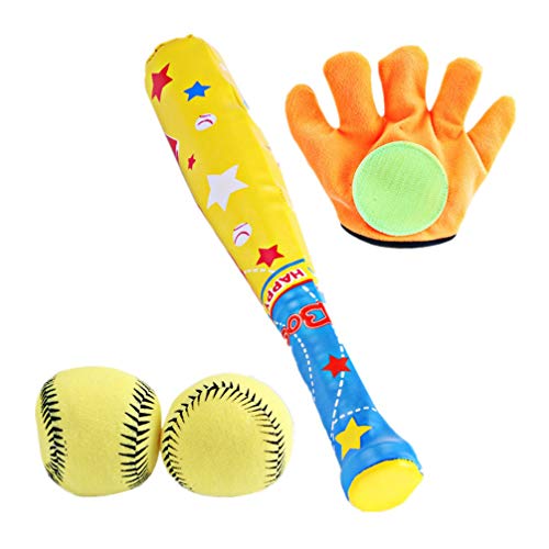 NUOBESTY Juego de béisbol para niños, 4 unidades, pelota suave con guante de bate, juego de béisbol, juego de entrenamiento para deportes al aire libre, juguetes para niños pequeños (color surtido)