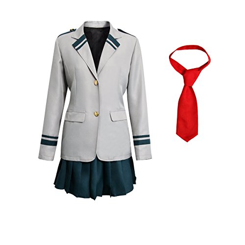 NUWIND My Hero Academia Uniforme Chica Estudiante Traje Boku Uniforme Escolar Japones Cosplay Costume Izuku Ochako Tsuyu Blazer Chaqueta Gris con Falda y Corbata roja (S)