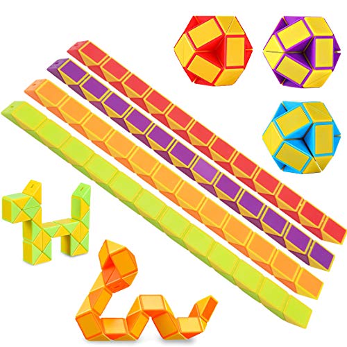 O-Kinee 12 Pack de 24 Bloques Magic Snake Cube, Mini Speed ​​Cubes, Snake Twist Puzzle Toys para niños Llenadores de Bolsos para Fiestas, Favores de Fiesta, Color Aleatorio (12pcs-b)