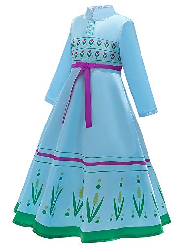 O.AMBW Disfraz de Princesa Anna Celebración Aniversario Regalo Cumpleaños Hermana Reina Elsa Vestido Casual Primavera Verano Cosplay Carnaval Disfraz de Halloween con Accesorios para niñas