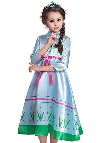 O.AMBW Disfraz de Princesa Anna Celebración Aniversario Regalo Cumpleaños Hermana Reina Elsa Vestido Casual Primavera Verano Cosplay Carnaval Disfraz de Halloween con Accesorios para niñas