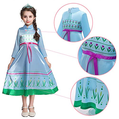 O.AMBW Disfraz de Princesa Anna Celebración Aniversario Regalo Cumpleaños Hermana Reina Elsa Vestido Casual Primavera Verano Cosplay Carnaval Disfraz de Halloween con Accesorios para niñas