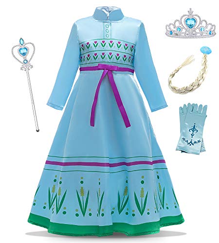 O.AMBW Disfraz de Princesa Anna Celebración Aniversario Regalo Cumpleaños Hermana Reina Elsa Vestido Casual Primavera Verano Cosplay Carnaval Disfraz de Halloween con Accesorios para niñas