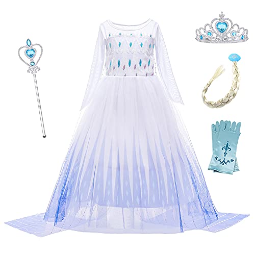 O.AMBW Elsa Disfraz niña Princesa Vestido Nieve Reina 2 Vestir Halloween Navidad Carnaval Fiesta cumpleaños Mascarada película Cosplay Sobredimensionado Capa Vestido de Noche 3-10 años