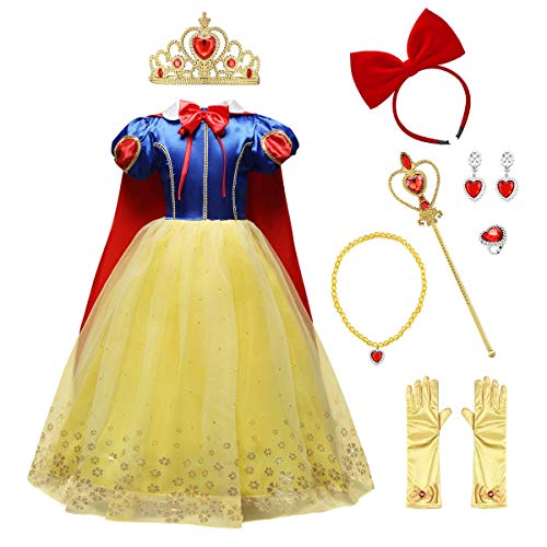 OBEEII Blancanieves Disfraz con Capa Snow White Carnaval Traje de Princesa Cuentos Infantiles para Halloween Navidad Fiesta Ceremonia Aniversario Cosplay Costume para Niñas Chicas 4-5 Años