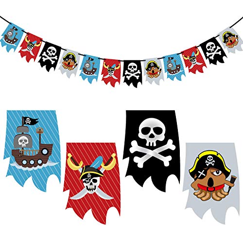 Oblique Unique® Set de decoración para fiestas de cumpleaños infantiles, guirnalda pirata, globos de calavera, confeti pirata