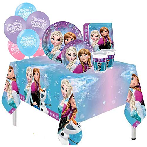 ocballoons- Kit Fiesta cumpleaños Frozen Princesas Elsa Anna 8 Invitados, 8 Persone (1)