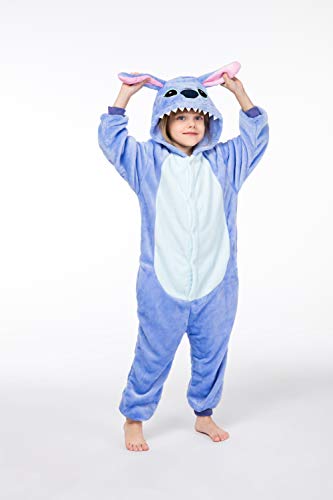 Onesie Mono Pijamas Mujeres Ropa de Dormir Cálida Ropa para el Hogar Punto Animal Traje de Cosplay Cartoon Atuendo Playsuit Pijama de Franela Mono Ropa de Casa Unisex (Azul, 140)