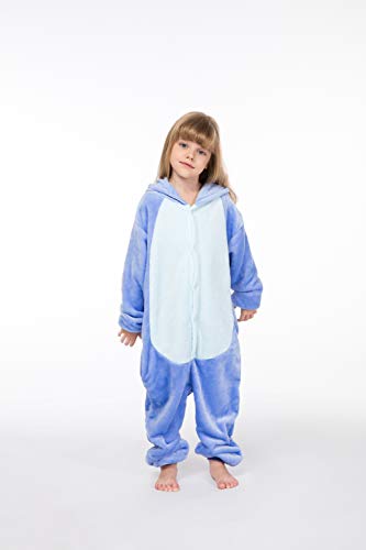 Onesie Mono Pijamas Mujeres Ropa de Dormir Cálida Ropa para el Hogar Punto Animal Traje de Cosplay Cartoon Atuendo Playsuit Pijama de Franela Mono Ropa de Casa Unisex (Azul, 140)