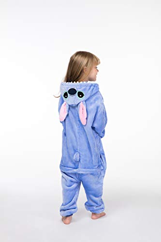 Onesie Mono Pijamas Mujeres Ropa de Dormir Cálida Ropa para el Hogar Punto Animal Traje de Cosplay Cartoon Atuendo Playsuit Pijama de Franela Mono Ropa de Casa Unisex (Azul, 140)