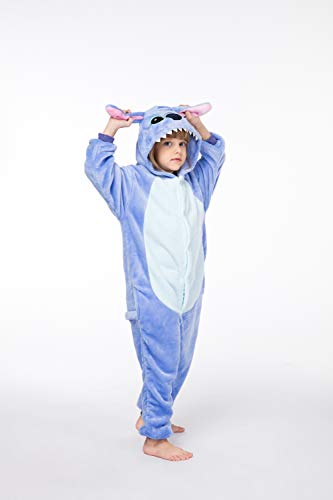 Onesie Mono Pijamas Mujeres Ropa de Dormir Cálida Ropa para el Hogar Punto Animal Traje de Cosplay Cartoon Atuendo Playsuit Pijama de Franela Mono Ropa de Casa Unisex (Azul, 140)