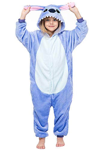 Onesie Mono Pijamas Mujeres Ropa de Dormir Cálida Ropa para el Hogar Punto Animal Traje de Cosplay Cartoon Atuendo Playsuit Pijama de Franela Mono Ropa de Casa Unisex (Azul, 140)