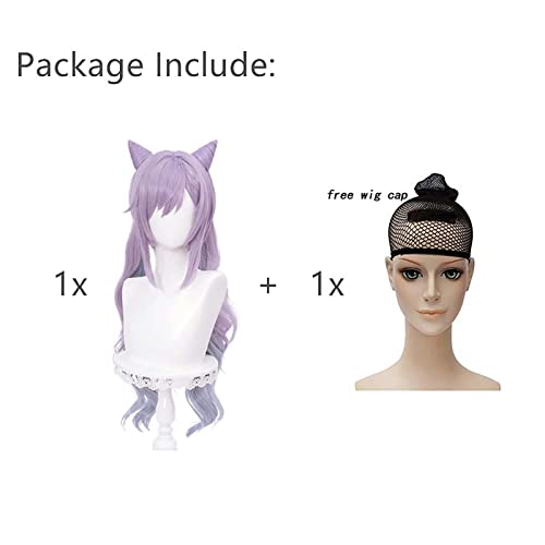 ONETOOSE Peluca de Cosplay de Anime, con Gorro de Peluca Gratis, Degradado, para Genshin Impact Keqing, Peluca rizada, Fiesta de Disfraces de Halloween, Carnaval