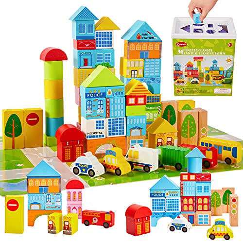 Onshine Bloques Madera Construccion con Puzzle Infantil, Coche Hospital Juguetes de Rompecabezas Educativo Regalo para Niños Niña 3 4 5 6 Años