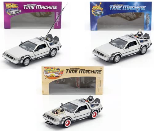 OPO 10 - Welly - Lote de 3 Coches Delorean de Las películas Back TO The Future - Escala 1:24 (Ref: L3)