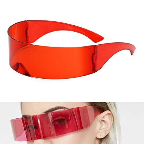 oshhni Gafas de Sol de Espejo con Envoltura de Escudo de Una Pieza, Accesorio Futurista para Gafas - Rojo