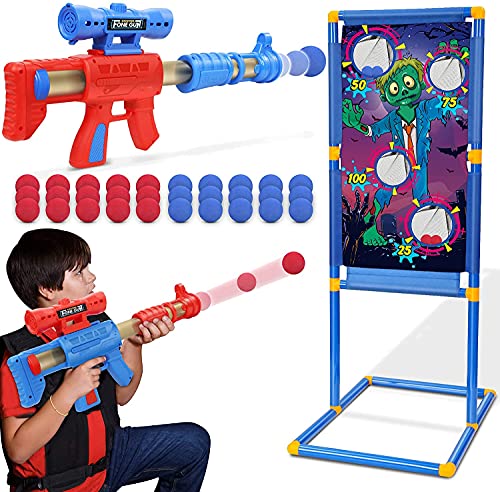 Otes 2 Pistolas Juguete de Bolas de Espuma y Objetivo de Pie, Juego de Tiro para Niños, Juguetes de Tiro, Regalo Ideal para Niños para Exteriores y Interiores