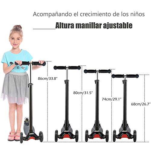 OUTCAMER Patinete Niño 3 a 12 Años Patinete 3 Ruedas con Led Luces Manillar Altura Ajustable 68-86cm para Niños y Niña Juegos Deportivos Scooter con Freno Posterior Monopatin Tres Ruedas Máxima 50 KG