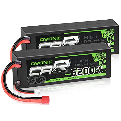 OVONIC 2s Lipo 6200mAh 50C 7.4V Lipo RC Batería HardCase con Deans Plug para RC Evader BX Coche RC Camión RC Truggy RC Avión UAV Drone FPV (2 paquetes)