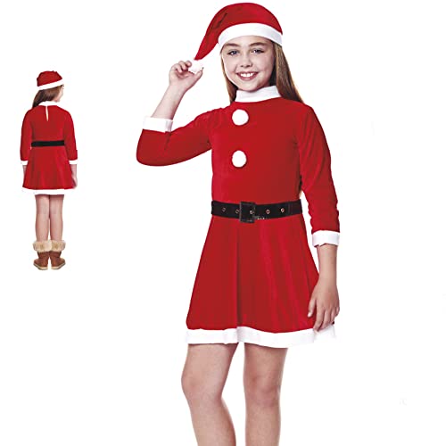 Partilandia Disfraz Mamá Noel Bebé Navidad【Tallas Niña 1 a 12 años】[Talla 1-2 años]【Vestido Mamá Noel con Gorro y Cinturón】 Disfraces Navidad Niña