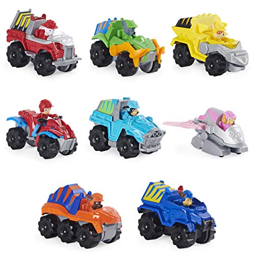 PAW PATROL 6059296 - Pack de 8 vehículos metálicos de Juguete para niños de la Patrulla Canina, misión Salvar a los Dinosaurios