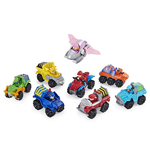 PAW PATROL 6059296 - Pack de 8 vehículos metálicos de Juguete para niños de la Patrulla Canina, misión Salvar a los Dinosaurios