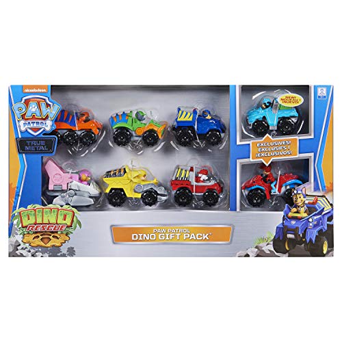 PAW PATROL 6059296 - Pack de 8 vehículos metálicos de Juguete para niños de la Patrulla Canina, misión Salvar a los Dinosaurios