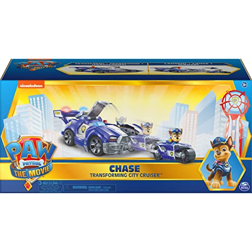 PAW PATROL- Paw VHC DlxChaseMovieVeh CB ECMX GML, Chase's-Coche 2 en 1 con Motocicleta, Luces y Sonidos y Figura de acción Coleccionable, Juguetes para niños a Partir de 3 años (Spin Master 6061906)