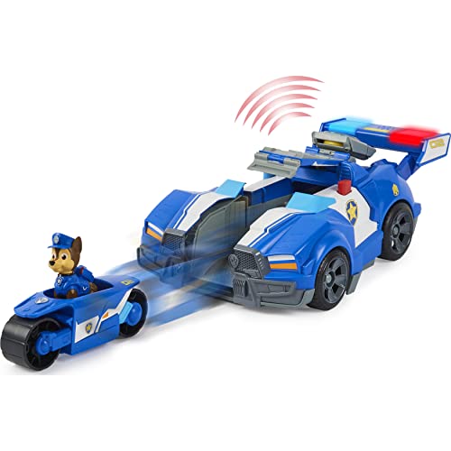 PAW PATROL- Paw VHC DlxChaseMovieVeh CB ECMX GML, Chase's-Coche 2 en 1 con Motocicleta, Luces y Sonidos y Figura de acción Coleccionable, Juguetes para niños a Partir de 3 años (Spin Master 6061906)