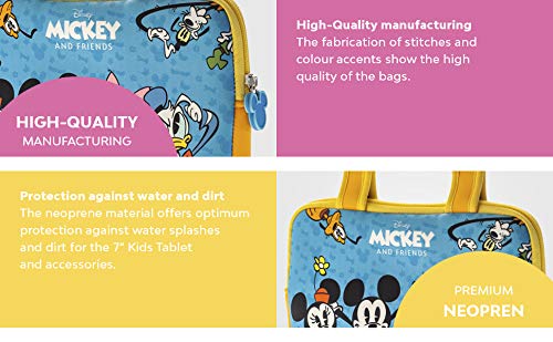 Pebble Gear Disney Mickey and Friends - Bolsa de transporte universal de neopreno para niños con diseño de Mickey, para tabletas de 7 pulgadas (Fire 7 Kids Edition, Fire HD 8), cremallera duradera