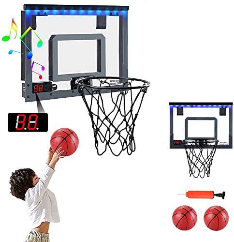 PELLOR Canasta de Baloncesto, Mini LED Aro de Baloncesto Tablero Baloncesto Juego Al Aire Libre y Interior Oficina con Función de Puntuación y Balón para Niños Infantils