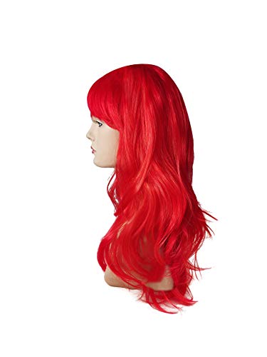 Peluca Larga Rizada Roja de Cosplay, Peluca Roja Ondulada Rizada, Traje Sirena Mujer y NIña, Pelo de 60cm de Longitud de Anime (js-263-2-Rojo)