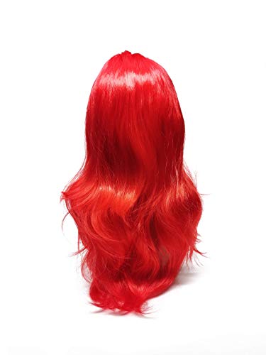 Peluca Larga Rizada Roja de Cosplay, Peluca Roja Ondulada Rizada, Traje Sirena Mujer y NIña, Pelo de 60cm de Longitud de Anime (js-263-2-Rojo)