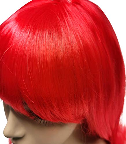 Peluca Larga Rizada Roja de Cosplay, Peluca Roja Ondulada Rizada, Traje Sirena Mujer y NIña, Pelo de 60cm de Longitud de Anime (js-263-2-Rojo)