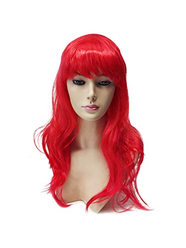 Peluca Larga Rizada Roja de Cosplay, Peluca Roja Ondulada Rizada, Traje Sirena Mujer y NIña, Pelo de 60cm de Longitud de Anime (js-263-2-Rojo)