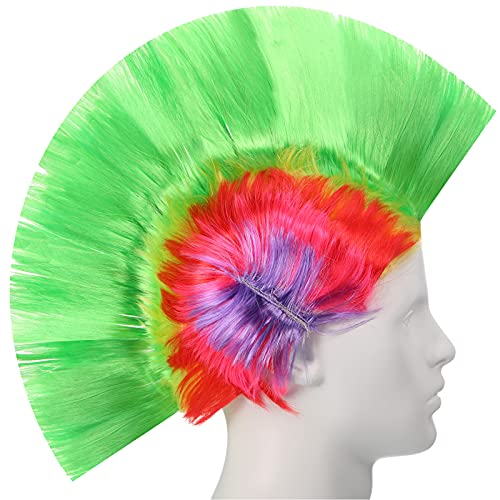 Peluca Mohicana Peluca Punk Callejera de los 80 Peluca Rockera Punk de Arcoíris Peluca Mohicana Multicolor Peluca Mohawk Accesorio para Disfraces de Fiesta (Verde)