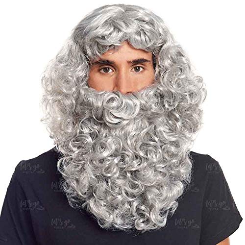 Peluca y Barba Gris Rey Mago Medieval Papá Noel Accesorio Disfraz - Pelucas de Disfraces