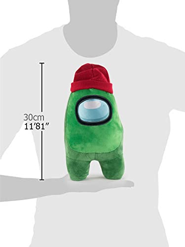 Peluche Producto Oficial De Among Us - Verde Con Gorro Rojo - Calidad Super Soft