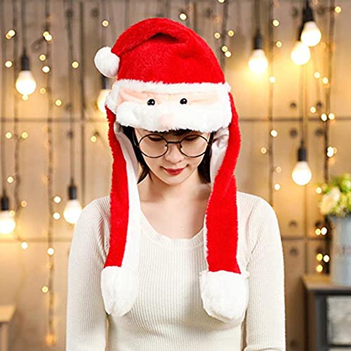 PenuSpt Gorro de Navidad con barba prensada, gorro móvil de peluche, buen regalo para niños, niñas, novias (rojo)