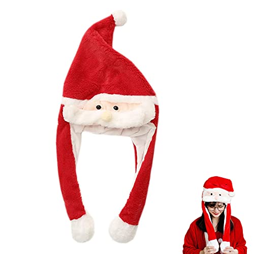 PenuSpt Gorro de Navidad con barba prensada, gorro móvil de peluche, buen regalo para niños, niñas, novias (rojo)