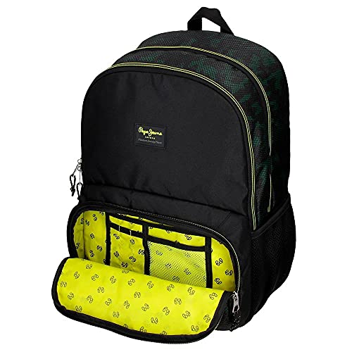 Pepe Jeans Milton Mochila Escolar Doble Compartimento Adaptable a Carro Negro 33x46x17 cms Poliéster 25,81L