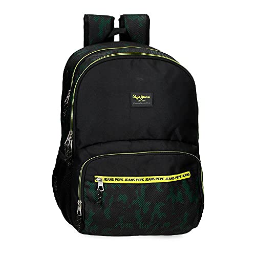 Pepe Jeans Milton Mochila Escolar Doble Compartimento Adaptable a Carro Negro 33x46x17 cms Poliéster 25,81L