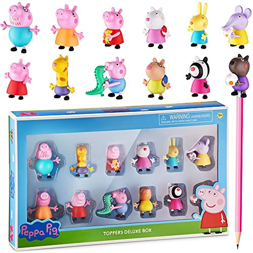 Peppa Pig Pencil Toppers | 5 in 1 Pack | Collect All 12 Peppa Pig Characters / Mini Toys | Peppa Pig Playset | Kids’ Toys & Peppa Pig Party Supplies | Peppa Pig Toy Set | Made by P.M.I. (12-Pack)