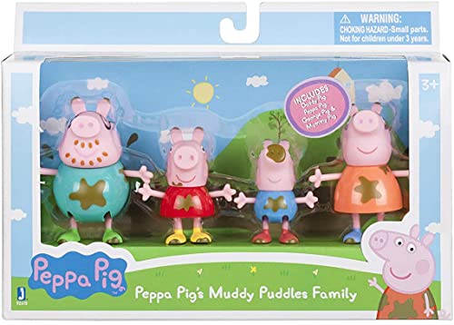 Peppa Pig Peppa y Familia 92613 Wutz PEP0038 - Juego de 4 Figuras exclusivas: Peppa, Schorsch, Mamá y Papa Wutz con Manchas de Barro para niños a Partir de 2 años