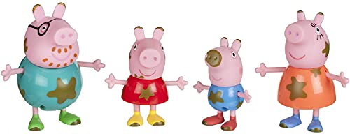 Peppa Pig Peppa y Familia 92613 Wutz PEP0038 - Juego de 4 Figuras exclusivas: Peppa, Schorsch, Mamá y Papa Wutz con Manchas de Barro para niños a Partir de 2 años