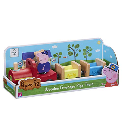 Peppa Pig Tren de PAPY Pig 1 Personaje, Figura de George incluida, Juguete de Madera (GIOCHI PREZIOSI PPC65000)