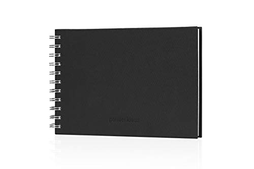 perfect ideaz Cuaderno de bocetos DIN-A5, 96 páginas (48 Hojas), Dibujo Profesional, Tapa Dura Negra, Encuadernado Anillas en Espiral con Papel en Blanco, 200 g, Cuaderno Negro en Blanco para Dibujar