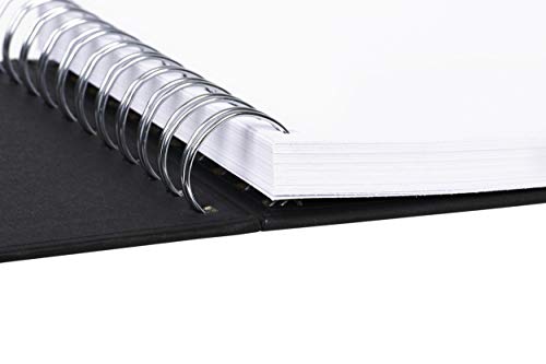 perfect ideaz Cuaderno de bocetos DIN-A5, 96 páginas (48 Hojas), Dibujo Profesional, Tapa Dura Negra, Encuadernado Anillas en Espiral con Papel en Blanco, 200 g, Cuaderno Negro en Blanco para Dibujar